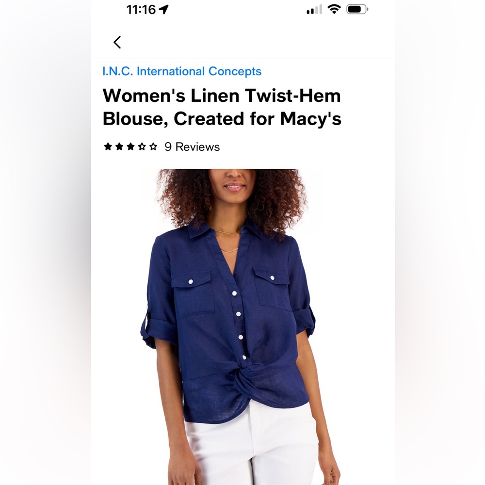 Women's Linen Twist-Hem Blouse, Created for Macy's